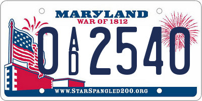 MD license plate 0AD2540