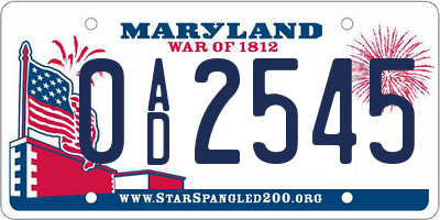 MD license plate 0AD2545