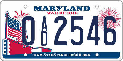 MD license plate 0AD2546