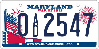 MD license plate 0AD2547