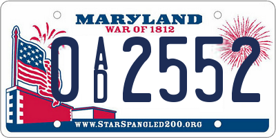 MD license plate 0AD2552