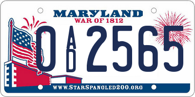 MD license plate 0AD2565