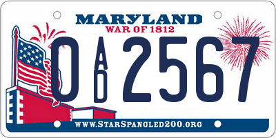 MD license plate 0AD2567