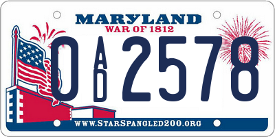MD license plate 0AD2578