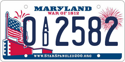 MD license plate 0AD2582
