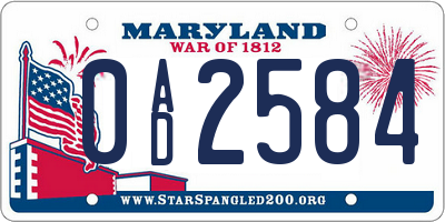 MD license plate 0AD2584