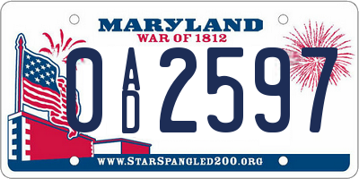 MD license plate 0AD2597