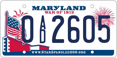 MD license plate 0AD2605