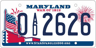 MD license plate 0AD2626