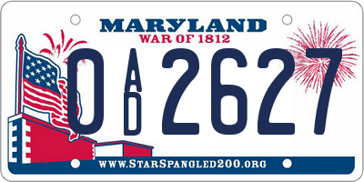 MD license plate 0AD2627