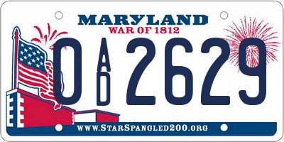 MD license plate 0AD2629