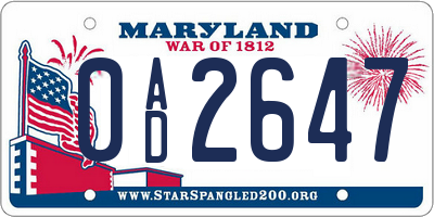 MD license plate 0AD2647