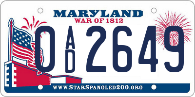 MD license plate 0AD2649