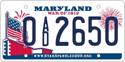 MD license plate 0AD2650