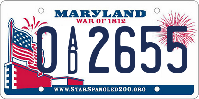MD license plate 0AD2655