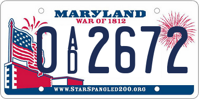 MD license plate 0AD2672