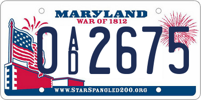 MD license plate 0AD2675