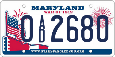 MD license plate 0AD2680
