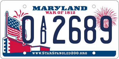 MD license plate 0AD2689