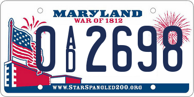 MD license plate 0AD2698