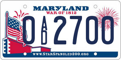 MD license plate 0AD2700