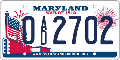 MD license plate 0AD2702