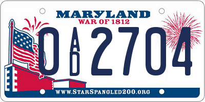 MD license plate 0AD2704