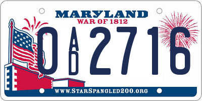 MD license plate 0AD2716