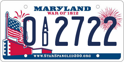 MD license plate 0AD2722