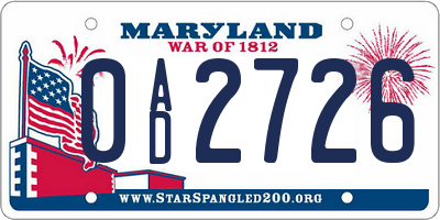 MD license plate 0AD2726