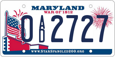 MD license plate 0AD2727