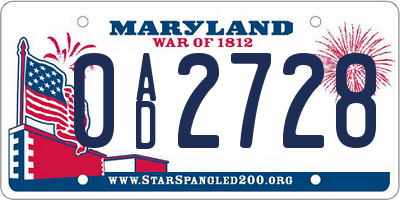 MD license plate 0AD2728