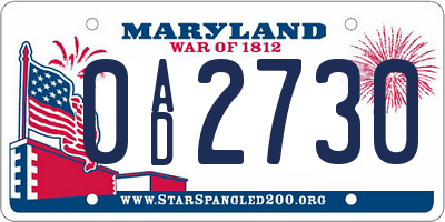 MD license plate 0AD2730