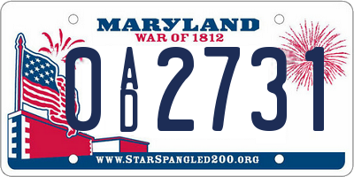 MD license plate 0AD2731