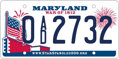 MD license plate 0AD2732