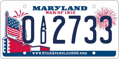 MD license plate 0AD2733