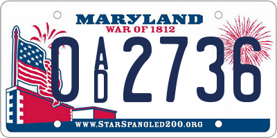 MD license plate 0AD2736