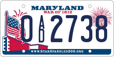MD license plate 0AD2738