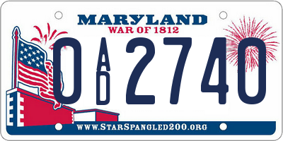 MD license plate 0AD2740