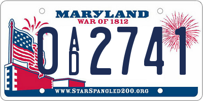 MD license plate 0AD2741