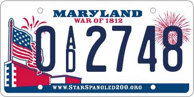 MD license plate 0AD2748
