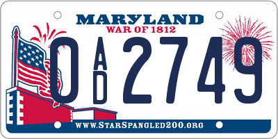 MD license plate 0AD2749