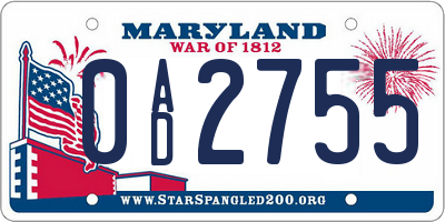 MD license plate 0AD2755