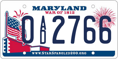 MD license plate 0AD2766