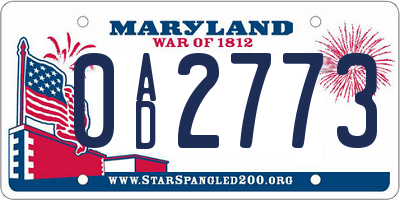 MD license plate 0AD2773