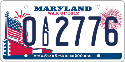 MD license plate 0AD2776