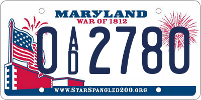 MD license plate 0AD2780