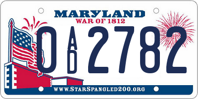 MD license plate 0AD2782