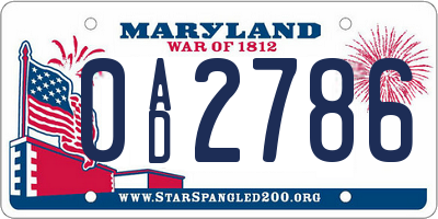 MD license plate 0AD2786
