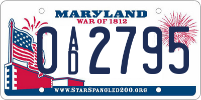 MD license plate 0AD2795